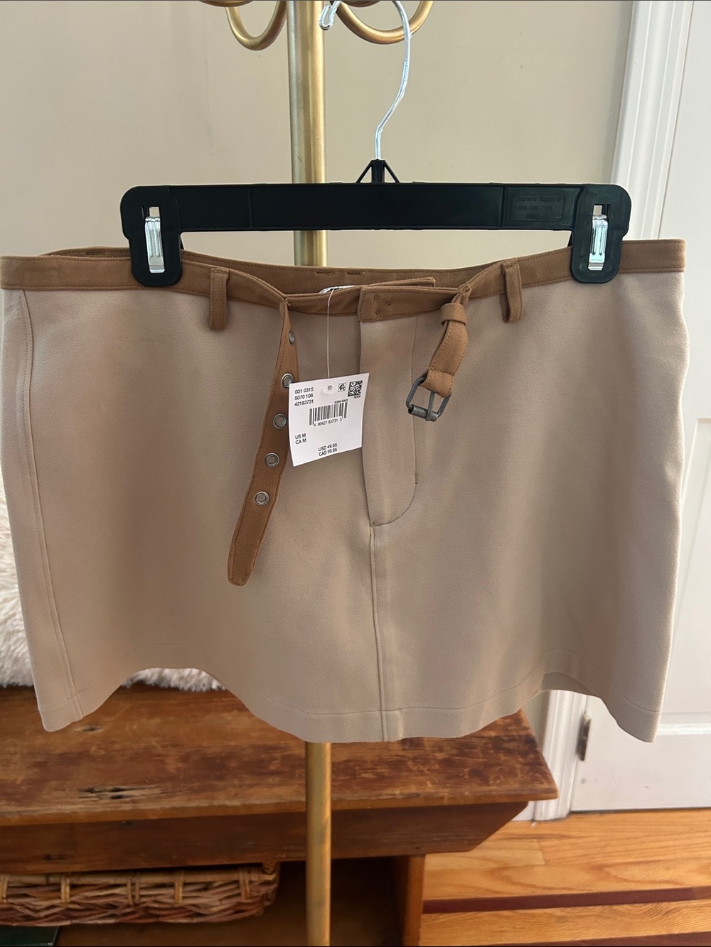 American Eagle Outfitters Tan Beige Mini Skirt with Matching Belt
